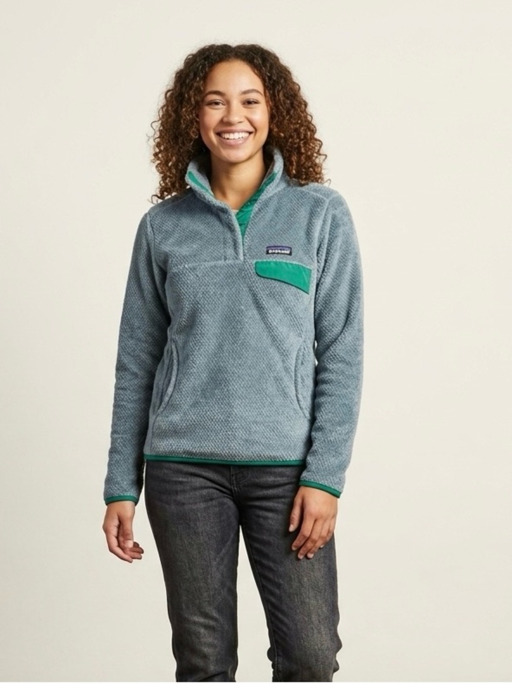 Patagonia Synchilla Snap-T Pullover Fleece Women’s Small Gray Green Pocket